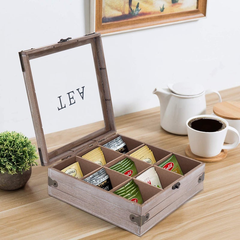 handrong Tea Box Organizer - Rustic Tea Bag Storage,Teas Bag Holder for Coffee Sugar Pods Packets & More â€“ Elegant Tea Storage Solution for Home & Kitchen (Gray) - Image 2
